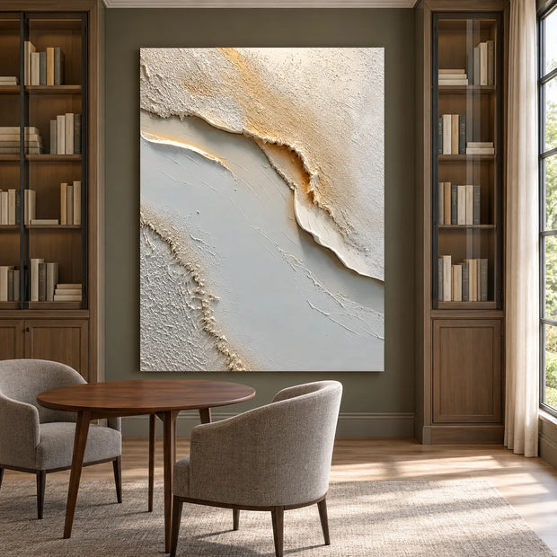 Ivory & Gray Hand-Painted 3D Textured Oil Painting, Flowing Neutral Abstract Wall Art #7WH7383O