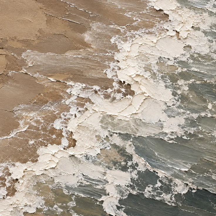 Sand Sage Hand-Painted Shoreline Painting, Diagonal Surf #84UH8QXY