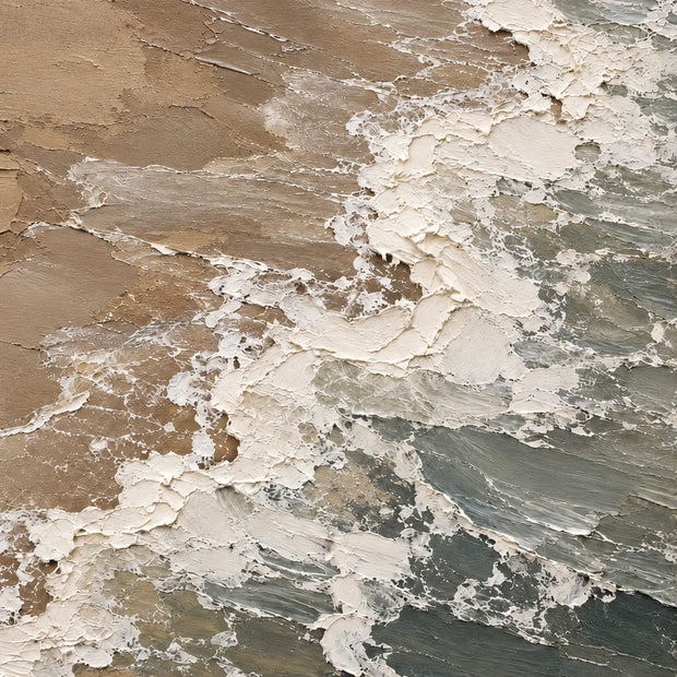 Sand Sage Hand-Painted Shoreline Painting, Diagonal Surf #84UH8QXY