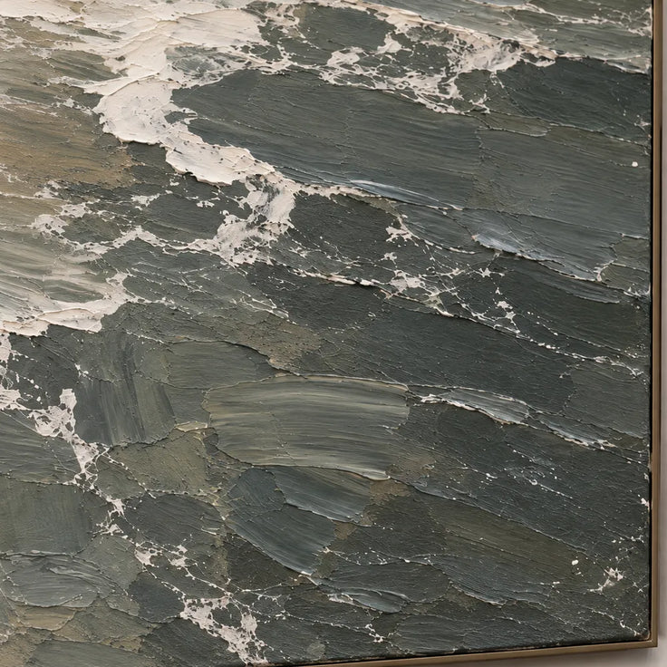 Sand Sage Hand-Painted Shoreline Painting, Diagonal Surf #84UH8QXY