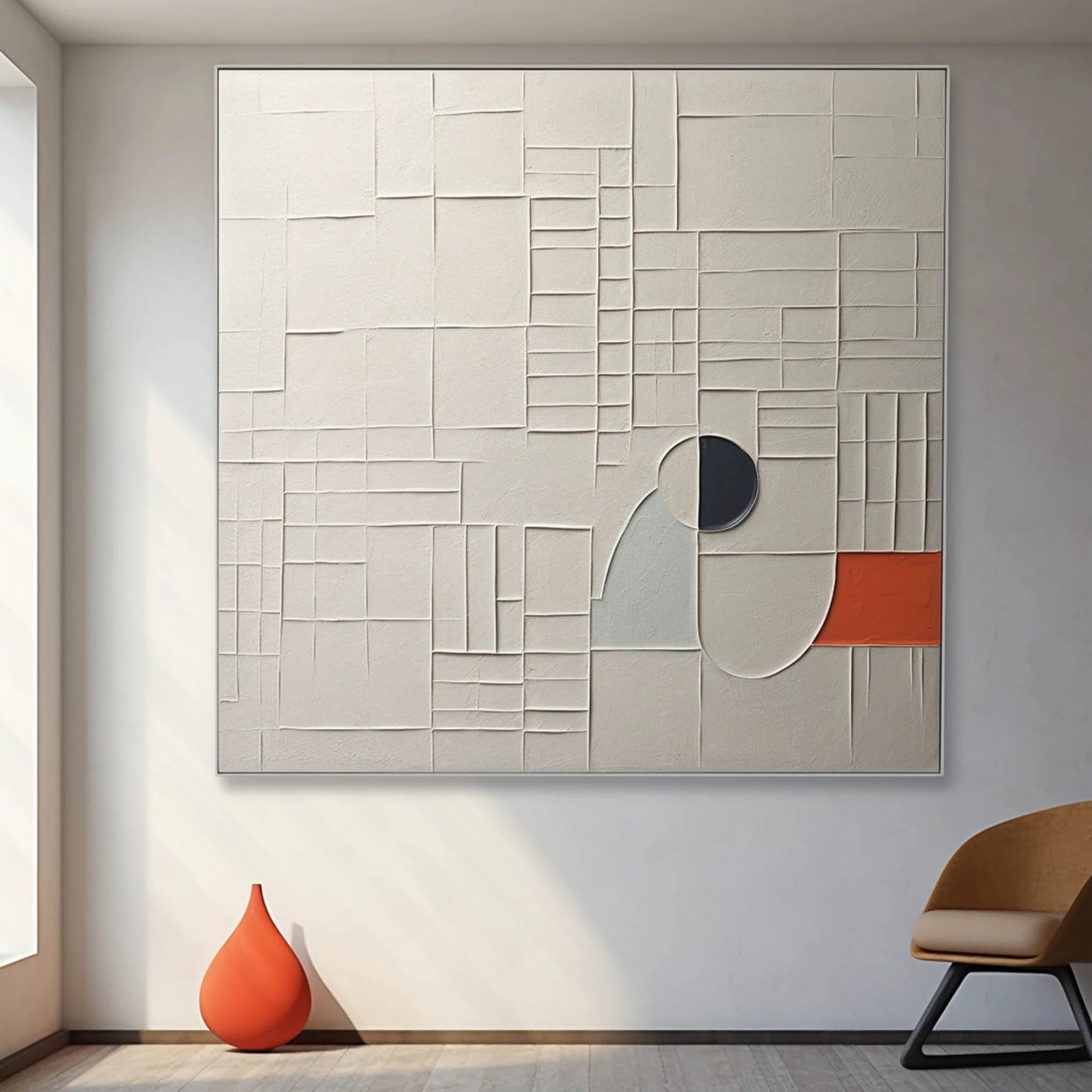 Modern Abstract Geometric Textured Oil Painting #JM89