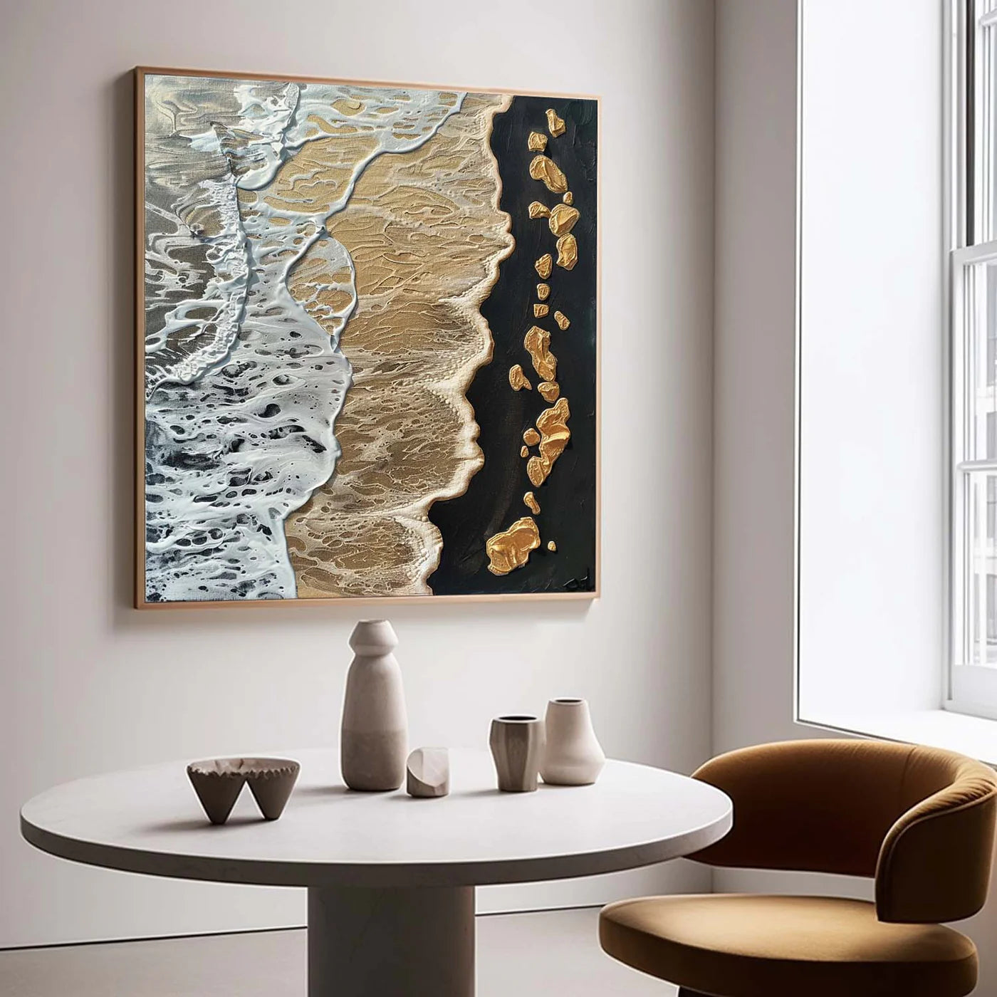 Modern Black & Gold Coastal Textured Oil Painting #SK52
