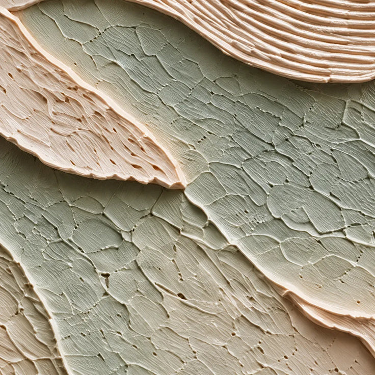 Beige Sage Hand-Painted 3D Textured Oil Painting, Layered Waves Wall Art #HXW5SFGP