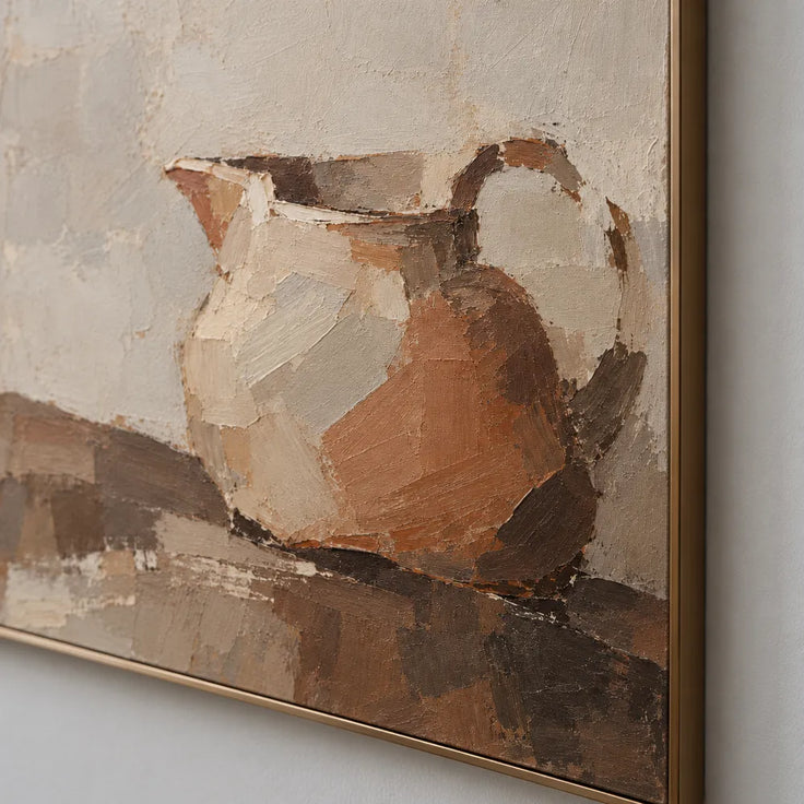 Beige Hand-Painted Pitcher Painting, Low-Set Warm Still Life #Q3E3647Z
