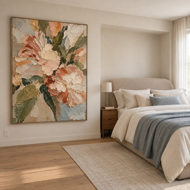 Cream and Peach Hand-Painted Oil Painting, Expressive Floral Wall Art #OPPXJPT5