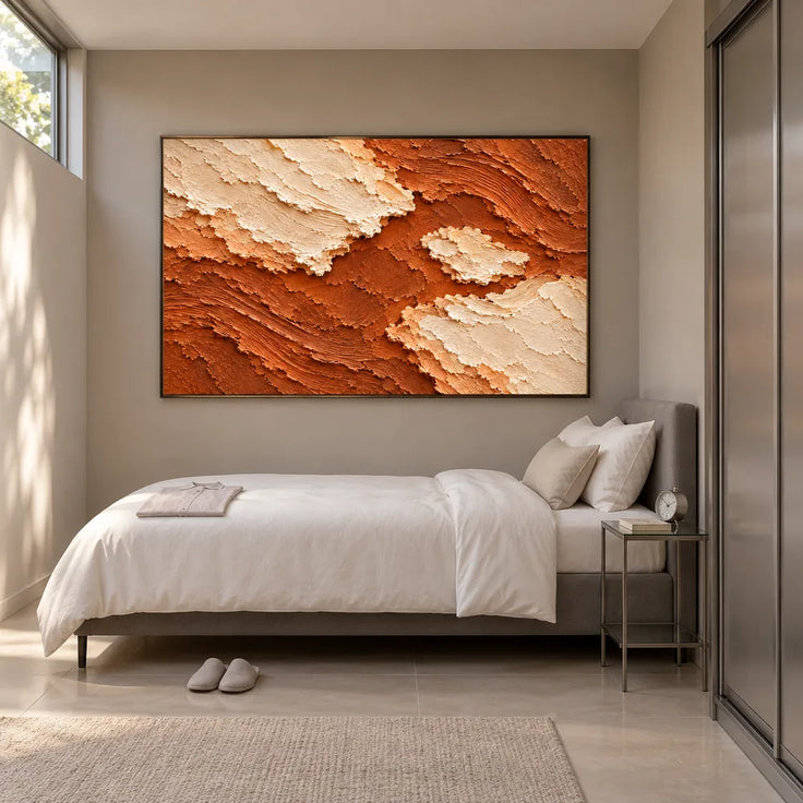 Rust Orange Hand-Painted Abstract Painting, Cream Floating Forms #GCFVQQ30