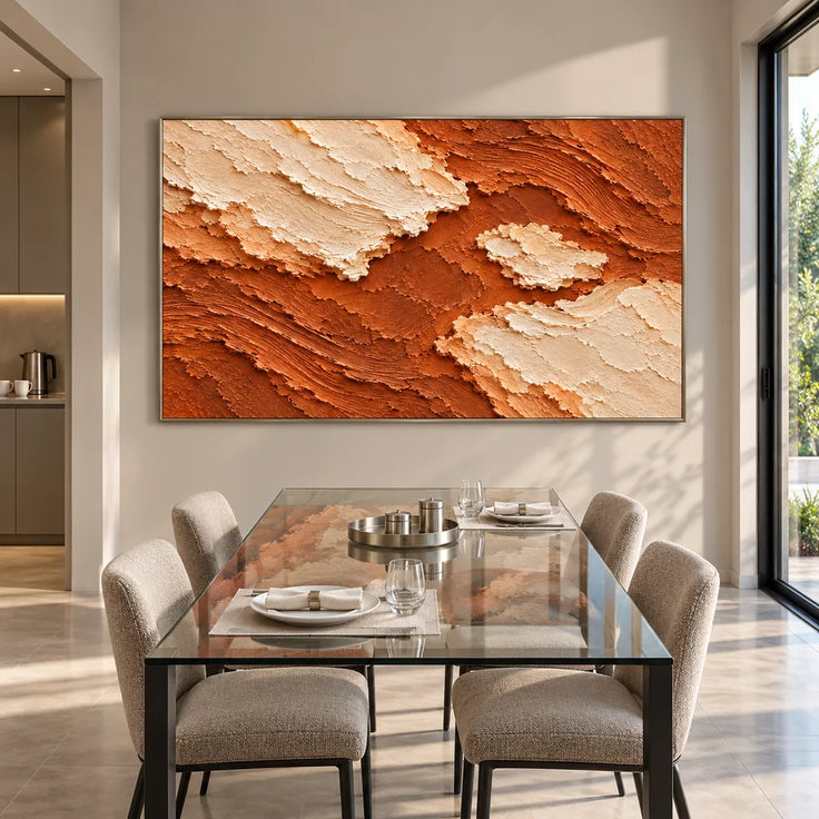 Rust Orange Hand-Painted Abstract Painting, Cream Floating Forms #GCFVQQ30