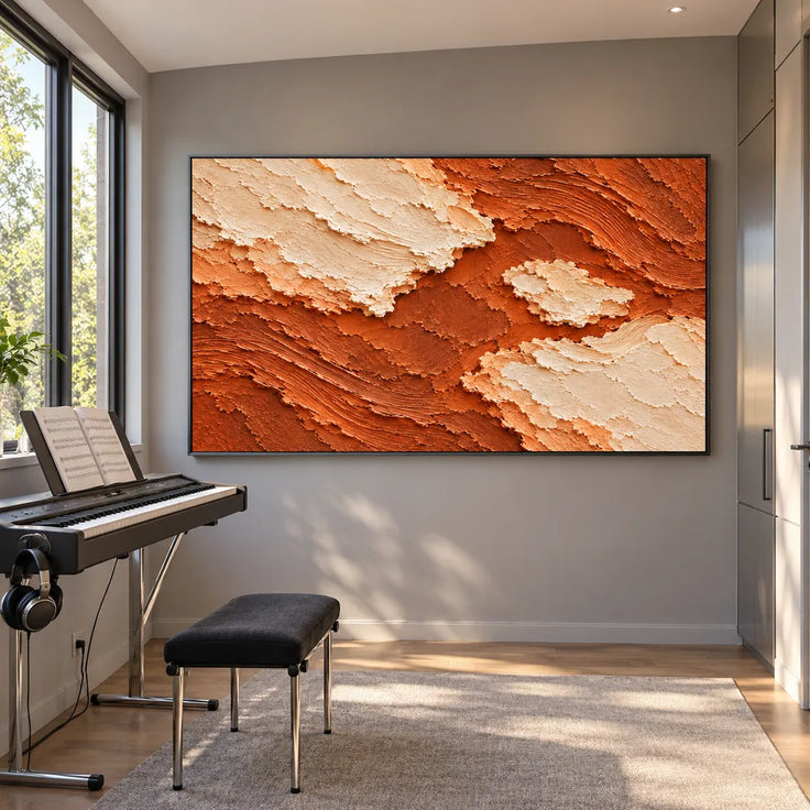 Rust Orange Hand-Painted Abstract Painting, Cream Floating Forms #GCFVQQ30