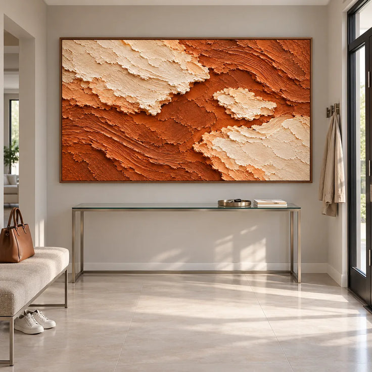 Rust Orange Hand-Painted Abstract Painting, Cream Floating Forms #GCFVQQ30