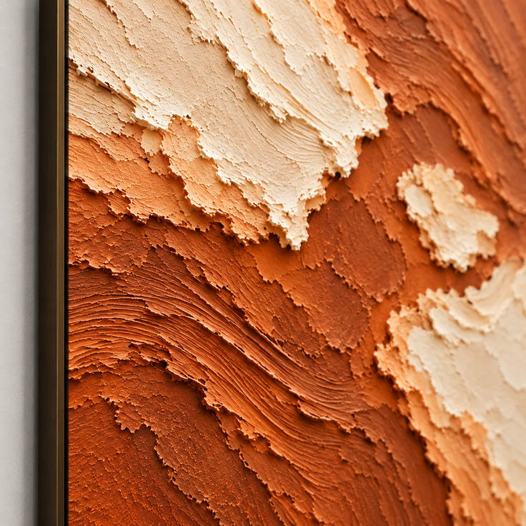 Rust Orange Hand-Painted Abstract Painting, Cream Floating Forms #GCFVQQ30