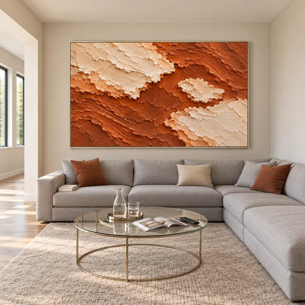 Rust Orange Hand-Painted Abstract Painting, Cream Floating Forms #GCFVQQ30