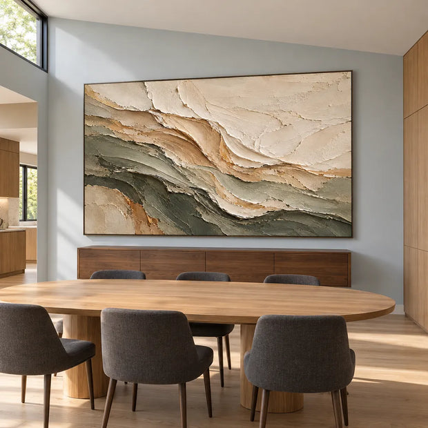 Ivory & Olive Hand-Painted 3D Textured Oil Painting, Layered Abstract Wall Art #AKT5BSSD