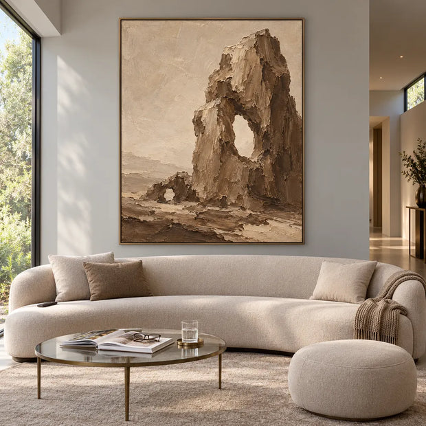 Brown Hand-Painted Rock Arch Painting, Two Desert Openings #BD35HJED