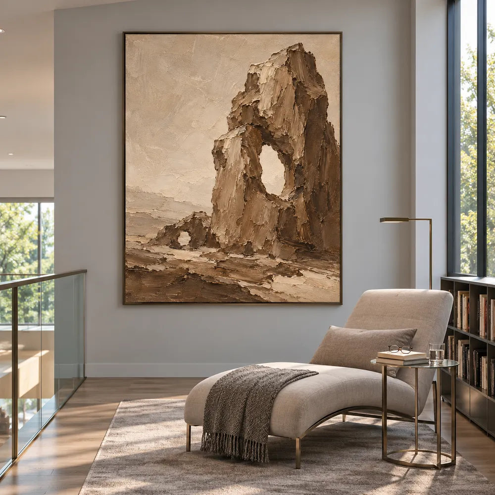 Brown Hand-Painted Rock Arch Painting, Two Desert Openings #BD35HJED