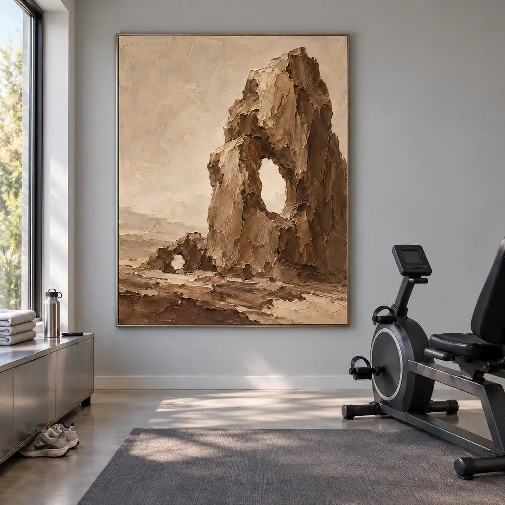 Brown Hand-Painted Rock Arch Painting, Two Desert Openings #BD35HJED