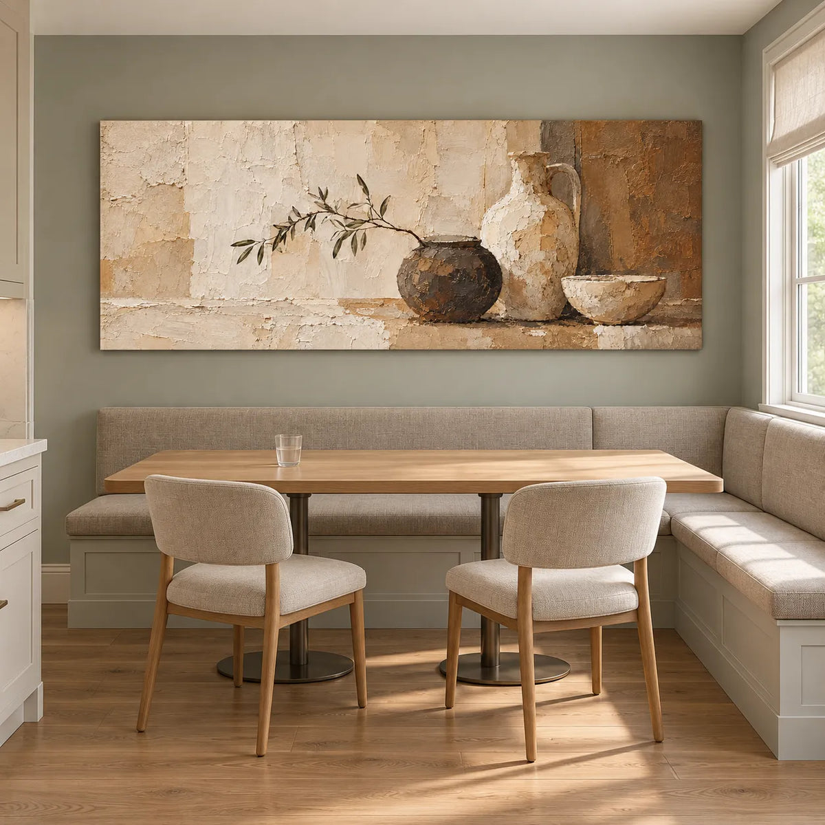 Beige and Cream Hand-Painted Oil Painting, Vase and Bowl Still Life Wall Art #SMW7R0LC