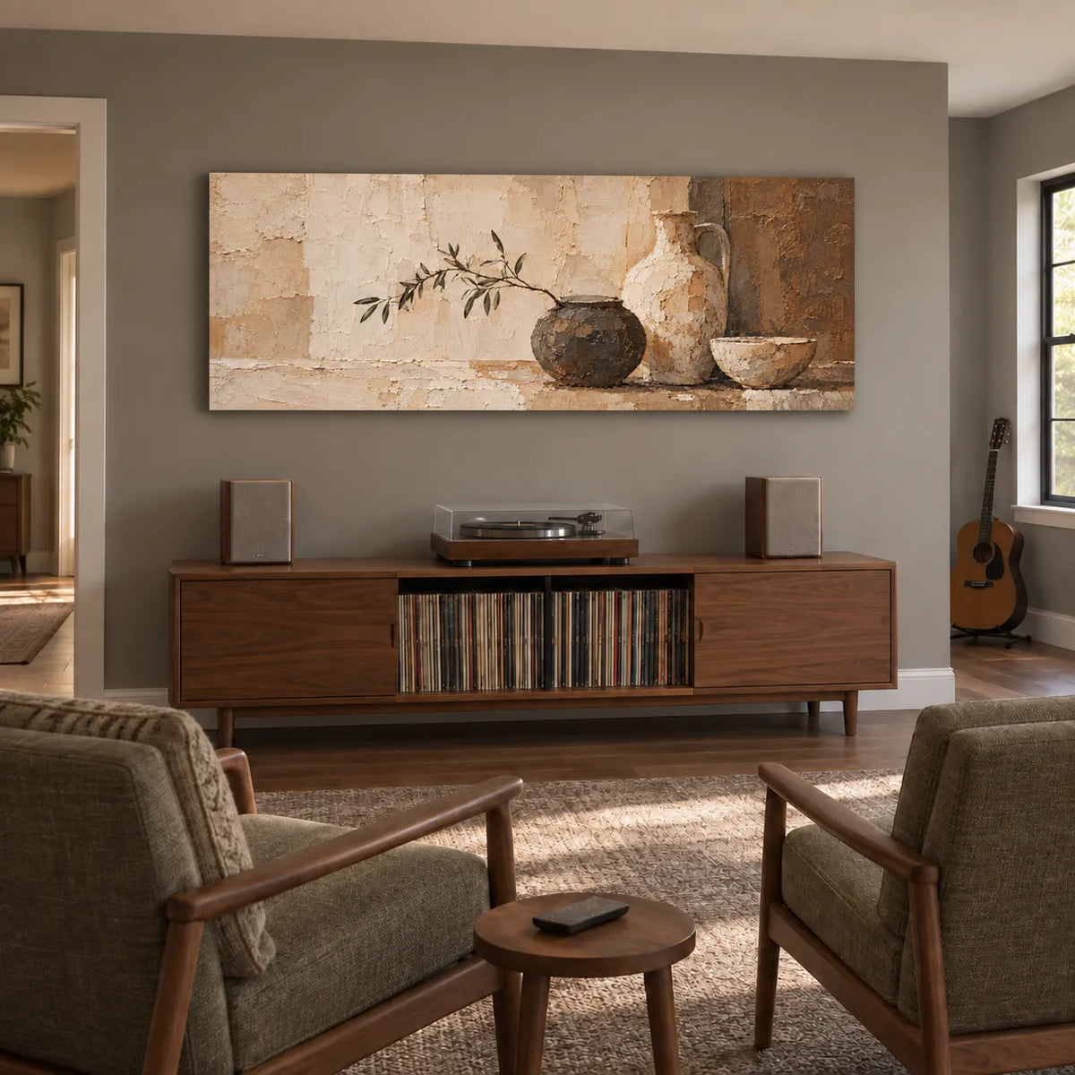 Beige and Cream Hand-Painted Oil Painting, Vase and Bowl Still Life Wall Art #SMW7R0LC