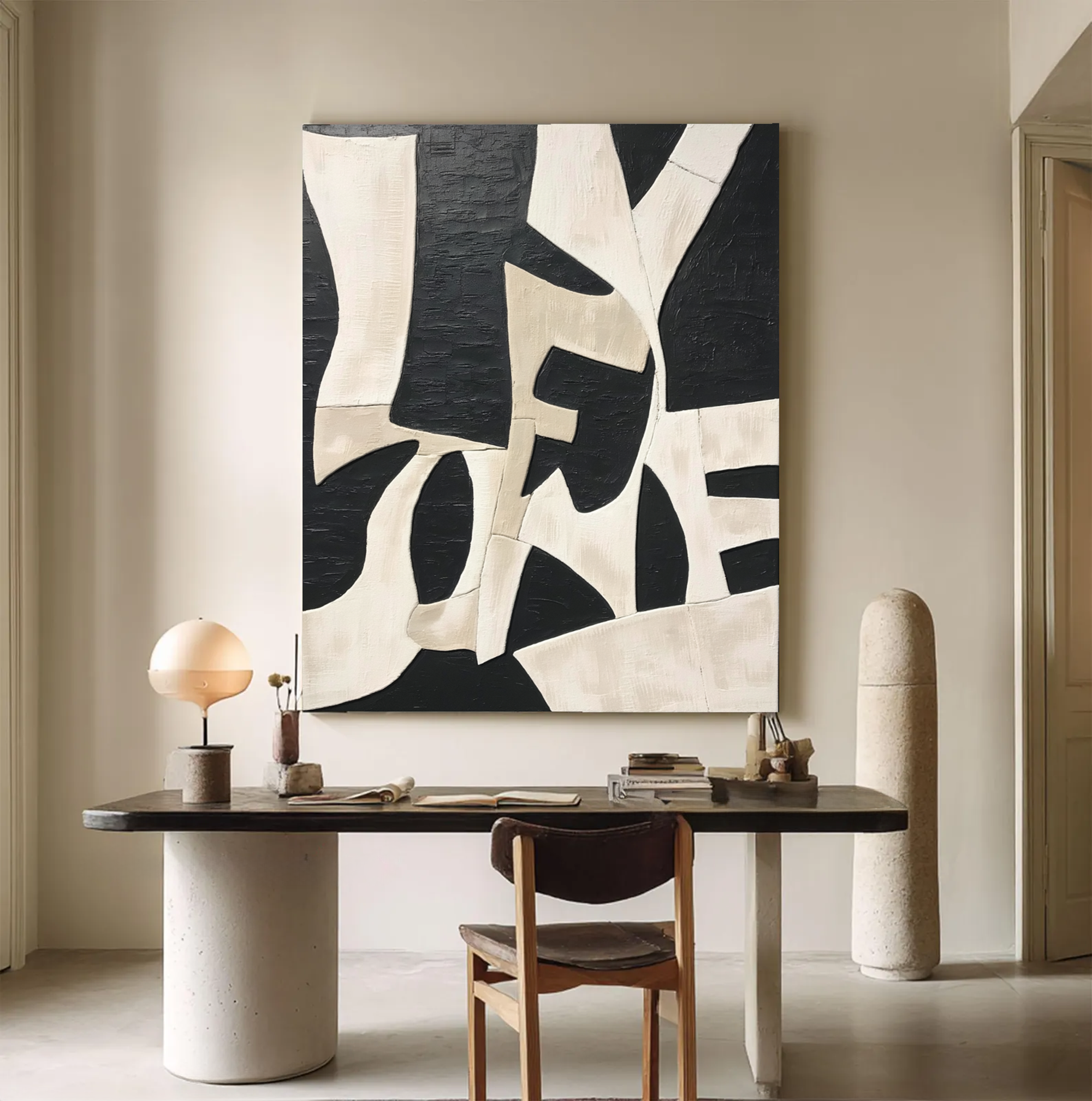 Wabi-Sabi-Black-White-Abstract-Texture-Wall-Art-wa111 #WA111