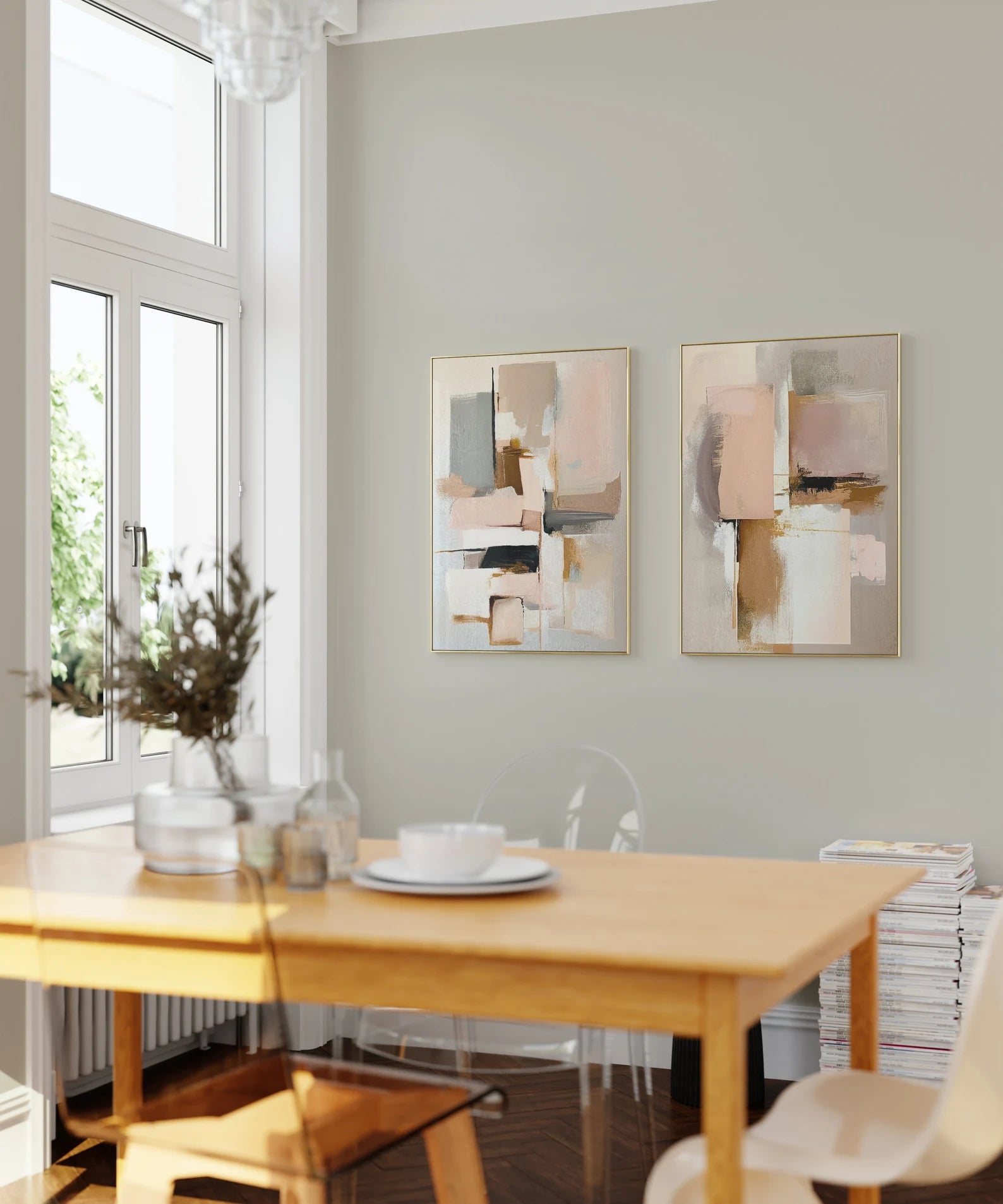 Blush Neutral Abstract Canvas Art  #WA125