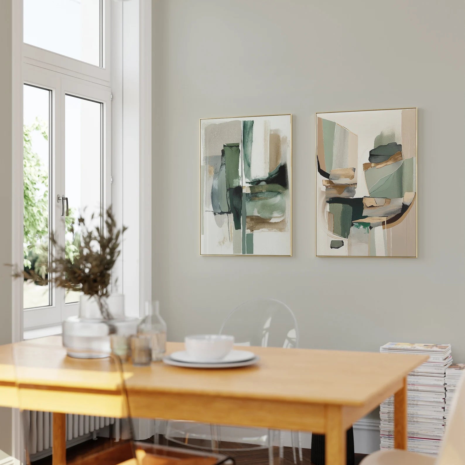 Sage Green Gold Abstract Canvas Art  #WA126