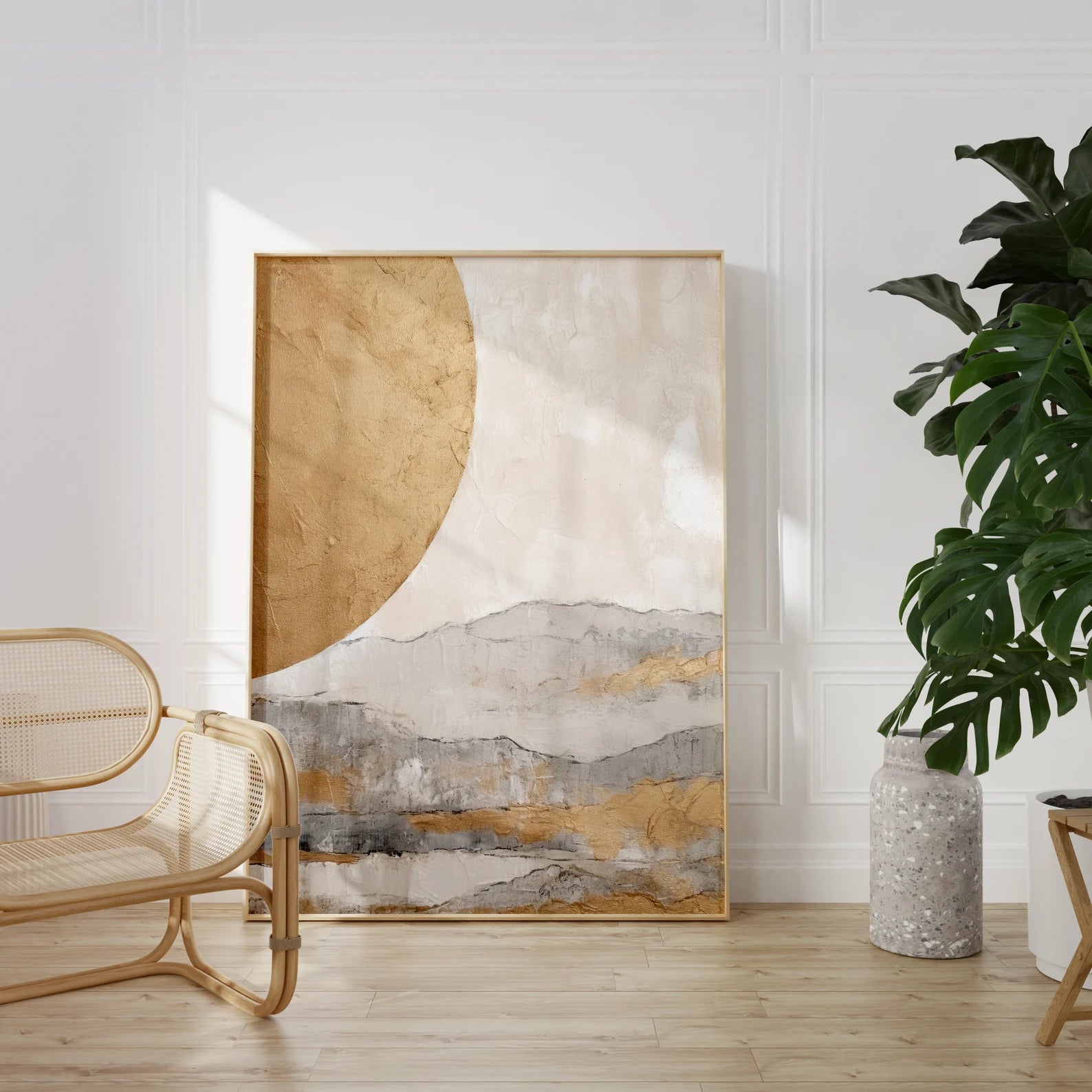 Minimalist Beige Gold Canvas Art#WA136