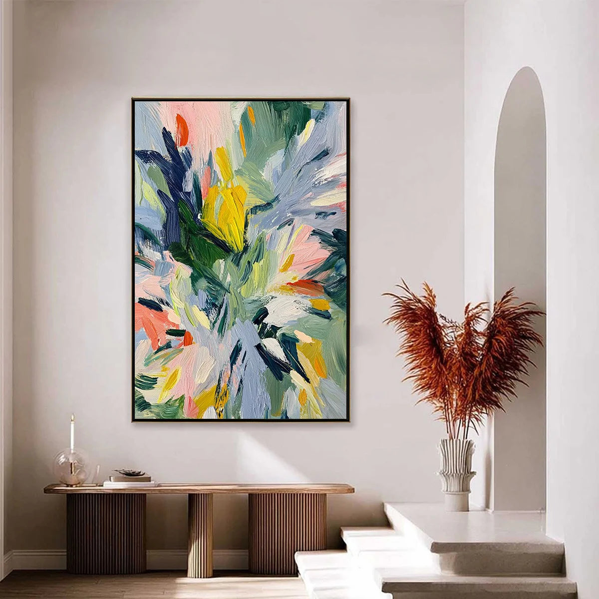 Original Abstract Floral Oil Painting, Colorful Textured Wall Art #AB157