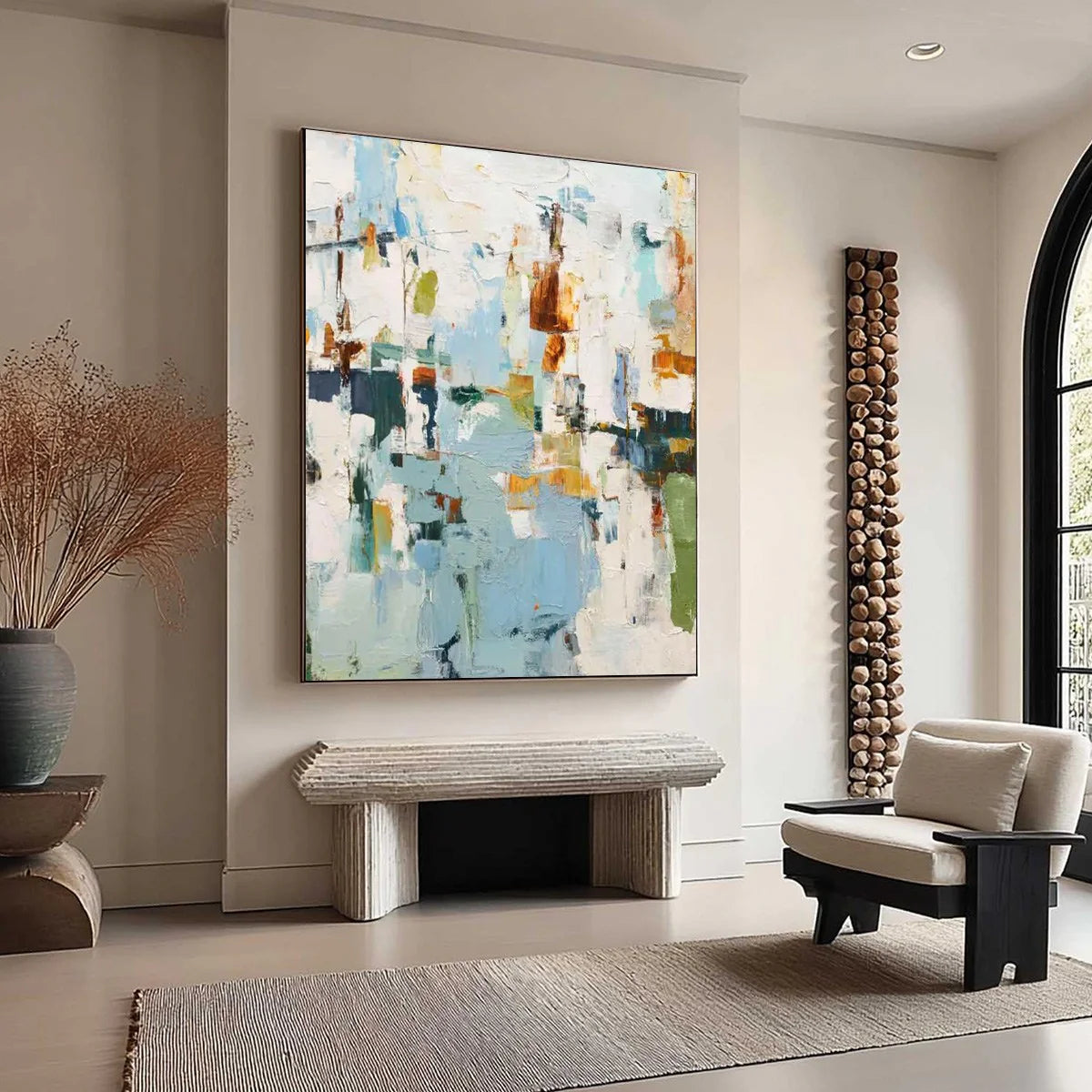 Abstract Blue & Earthy Tones Textured Oil Painting #AB156