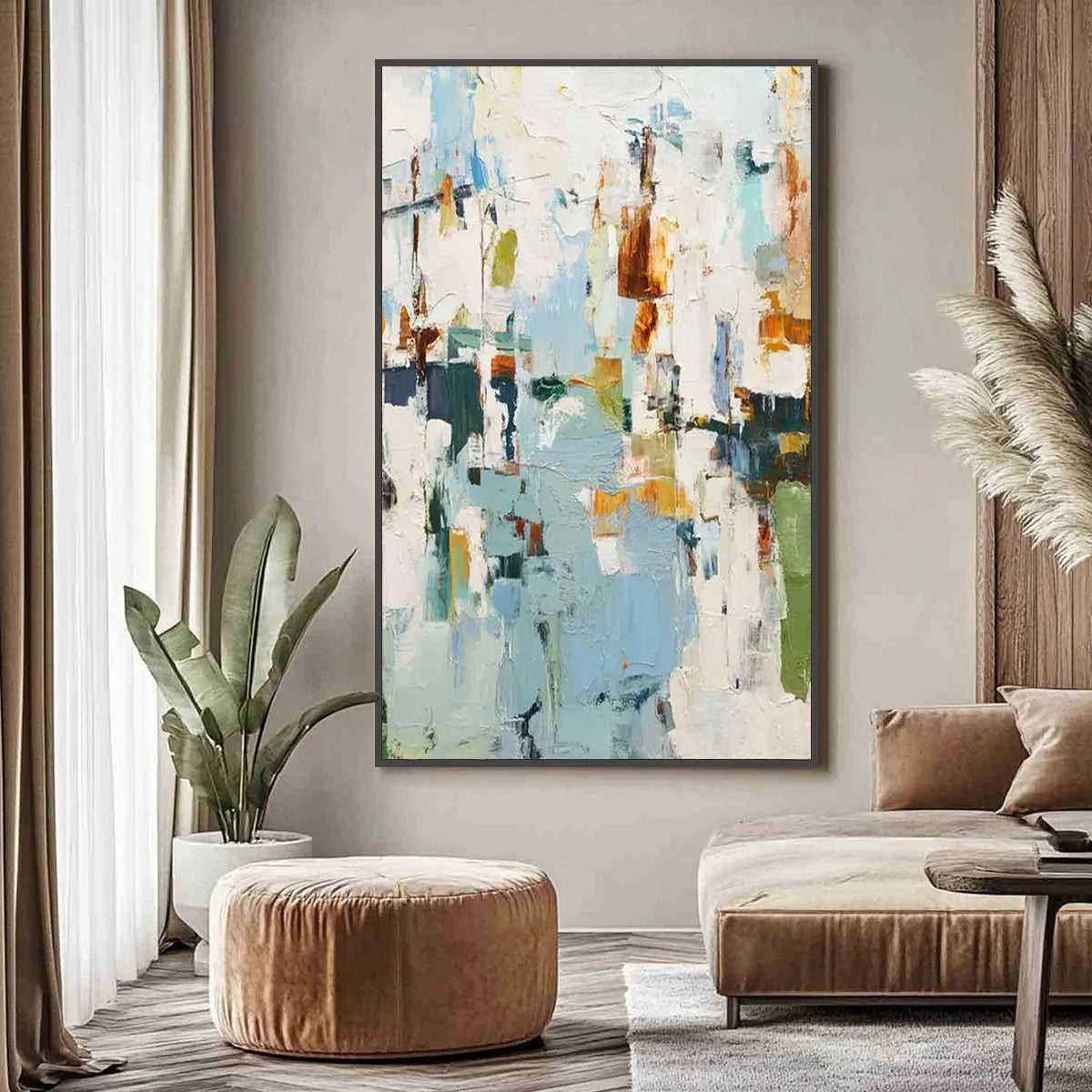 Abstract Blue & Earthy Tones Textured Oil Painting #AB156