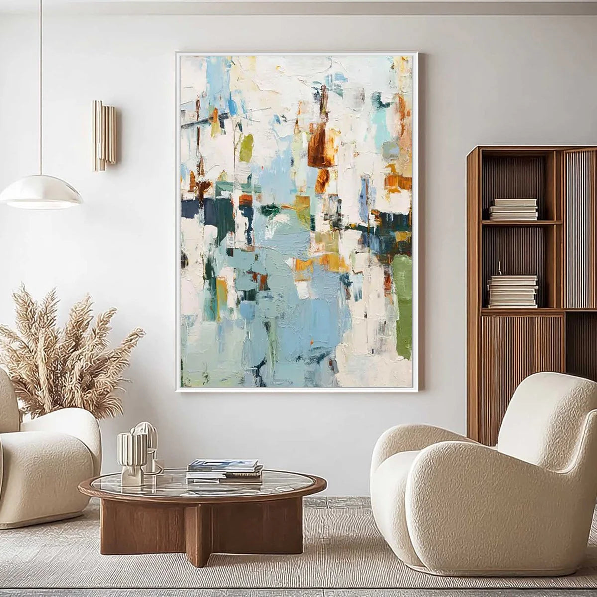 Abstract Blue & Earthy Tones Textured Oil Painting #AB156