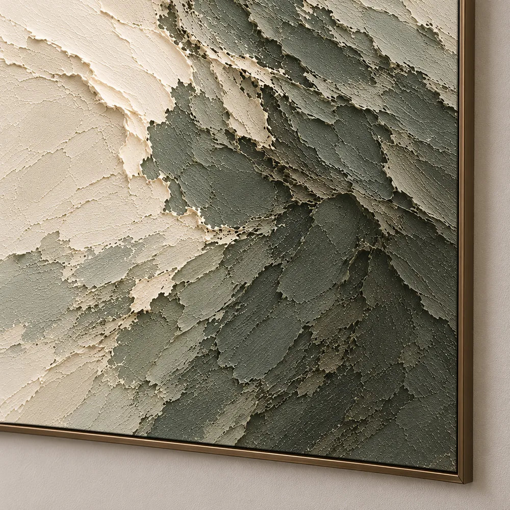 Sage Hand-Painted Abstract Painting, Curling Dark Wave #2N8DSFL6