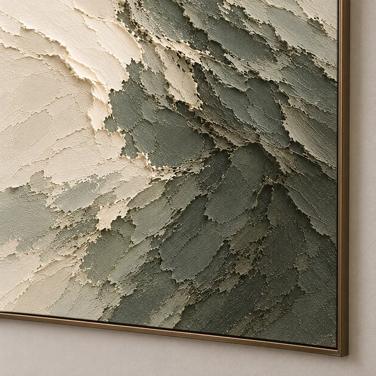 Sage Hand-Painted Abstract Painting, Curling Dark Wave #2N8DSFL6
