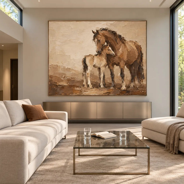 Brown Cream Hand-Painted Horse Painting, Horse and Foal #367ZZN97