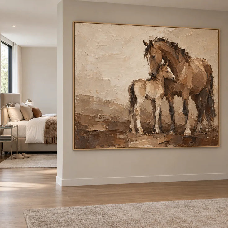 Brown Cream Hand-Painted Horse Painting, Horse and Foal #367ZZN97