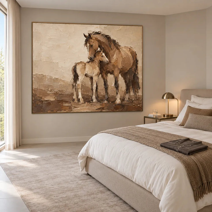 Brown Cream Hand-Painted Horse Painting, Horse and Foal #367ZZN97