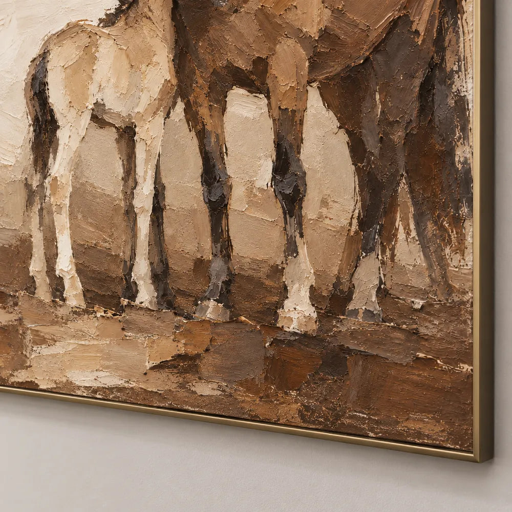 Brown Cream Hand-Painted Horse Painting, Horse and Foal #367ZZN97