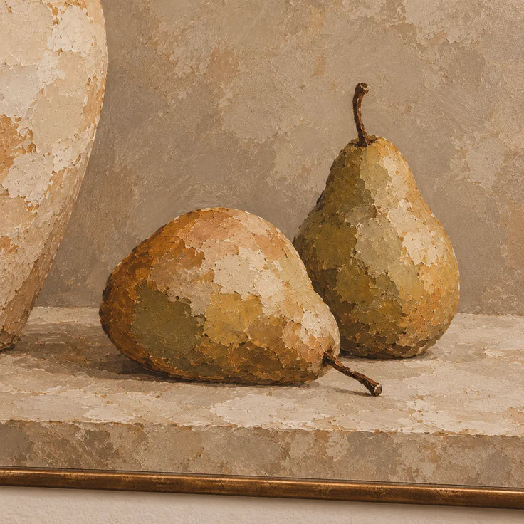 Beige Hand-Painted Still Life Painting, Pitcher and Two Pears #UAW3TAJ8