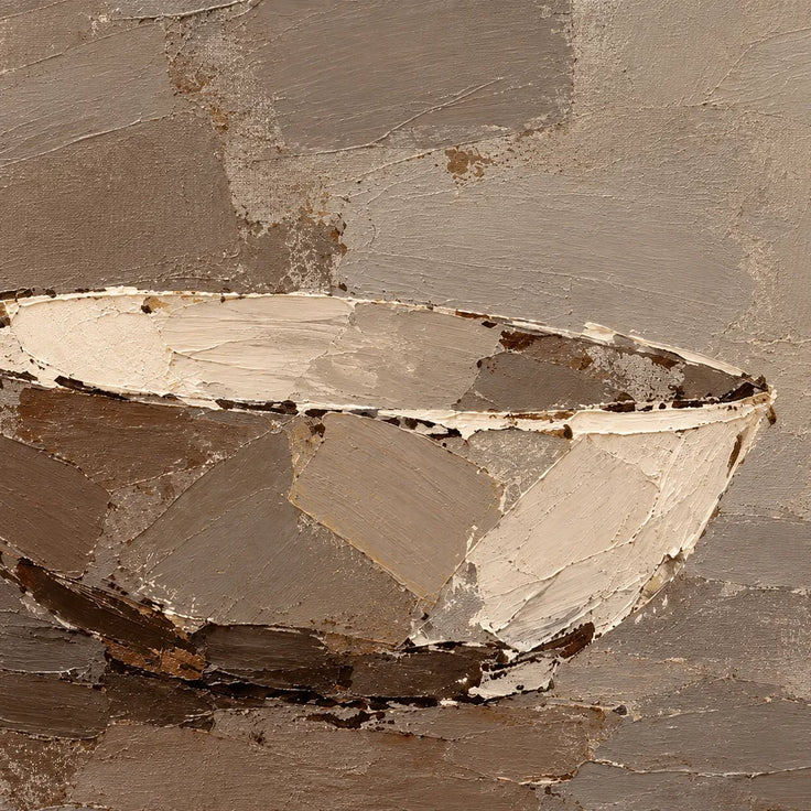 Taupe Hand-Painted Still Life Painting, Bowl and Small Cup #2TDB7X5S