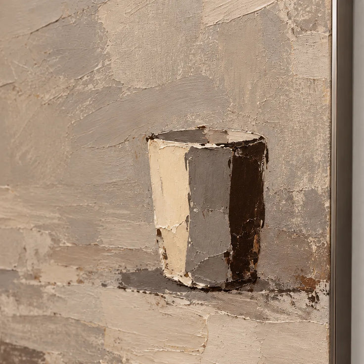 Taupe Hand-Painted Still Life Painting, Bowl and Small Cup #2TDB7X5S