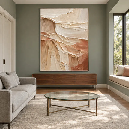 Cream & Clay Hand-Painted 3D Textured Oil Painting, Cascading Abstract Wall Art #GHHL1TE5