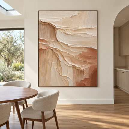 Cream & Clay Hand-Painted 3D Textured Oil Painting, Cascading Abstract Wall Art #GHHL1TE5
