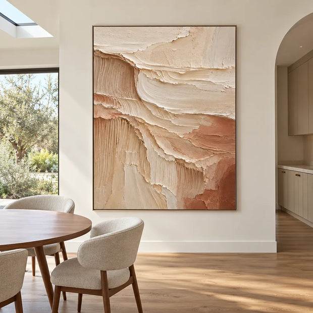 Cream & Clay Hand-Painted 3D Textured Oil Painting, Cascading Abstract Wall Art #GHHL1TE5