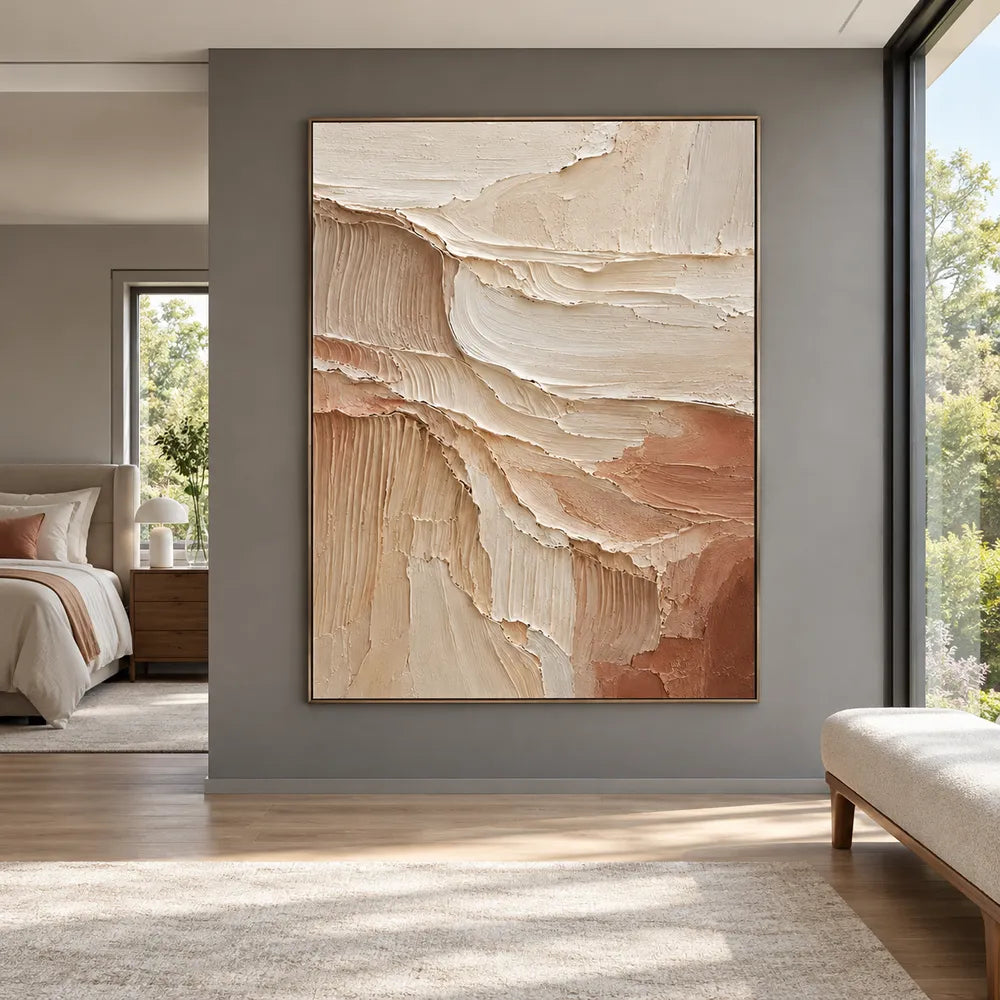 Cream & Clay Hand-Painted 3D Textured Oil Painting, Cascading Abstract Wall Art #GHHL1TE5