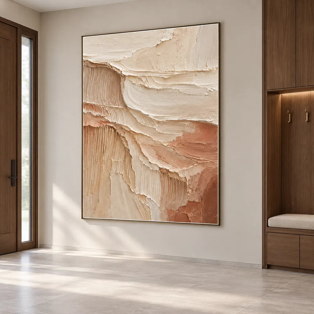Cream & Clay Hand-Painted 3D Textured Oil Painting, Cascading Abstract Wall Art #GHHL1TE5