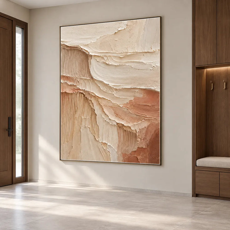 Cream & Clay Hand-Painted 3D Textured Oil Painting, Cascading Abstract Wall Art #GHHL1TE5