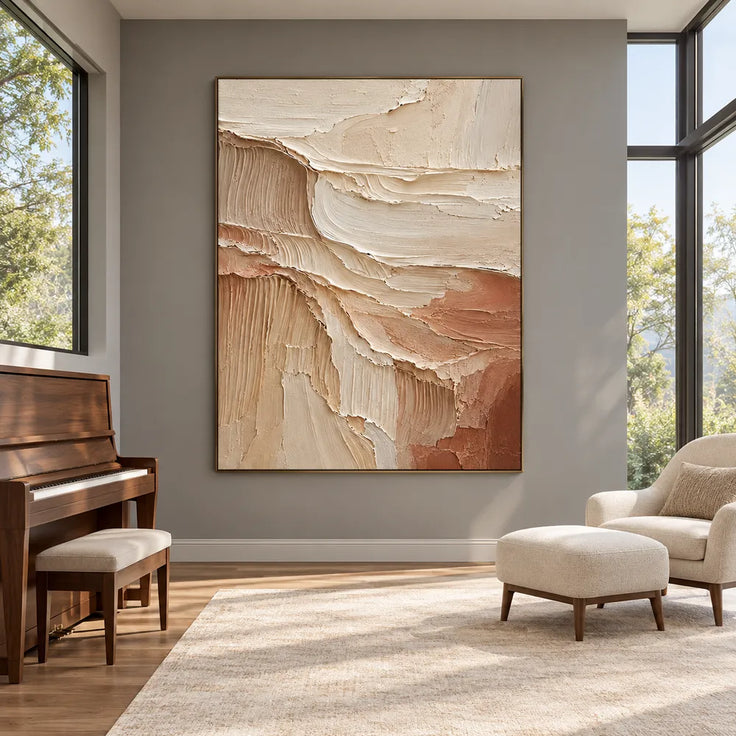 Cream & Clay Hand-Painted 3D Textured Oil Painting, Cascading Abstract Wall Art #GHHL1TE5