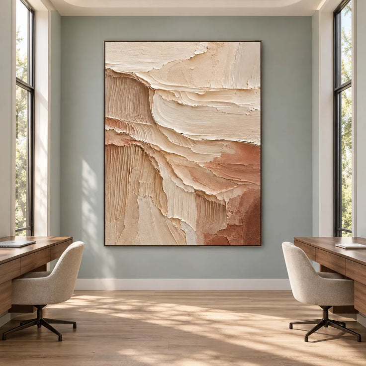 Cream & Clay Hand-Painted 3D Textured Oil Painting, Cascading Abstract Wall Art #GHHL1TE5