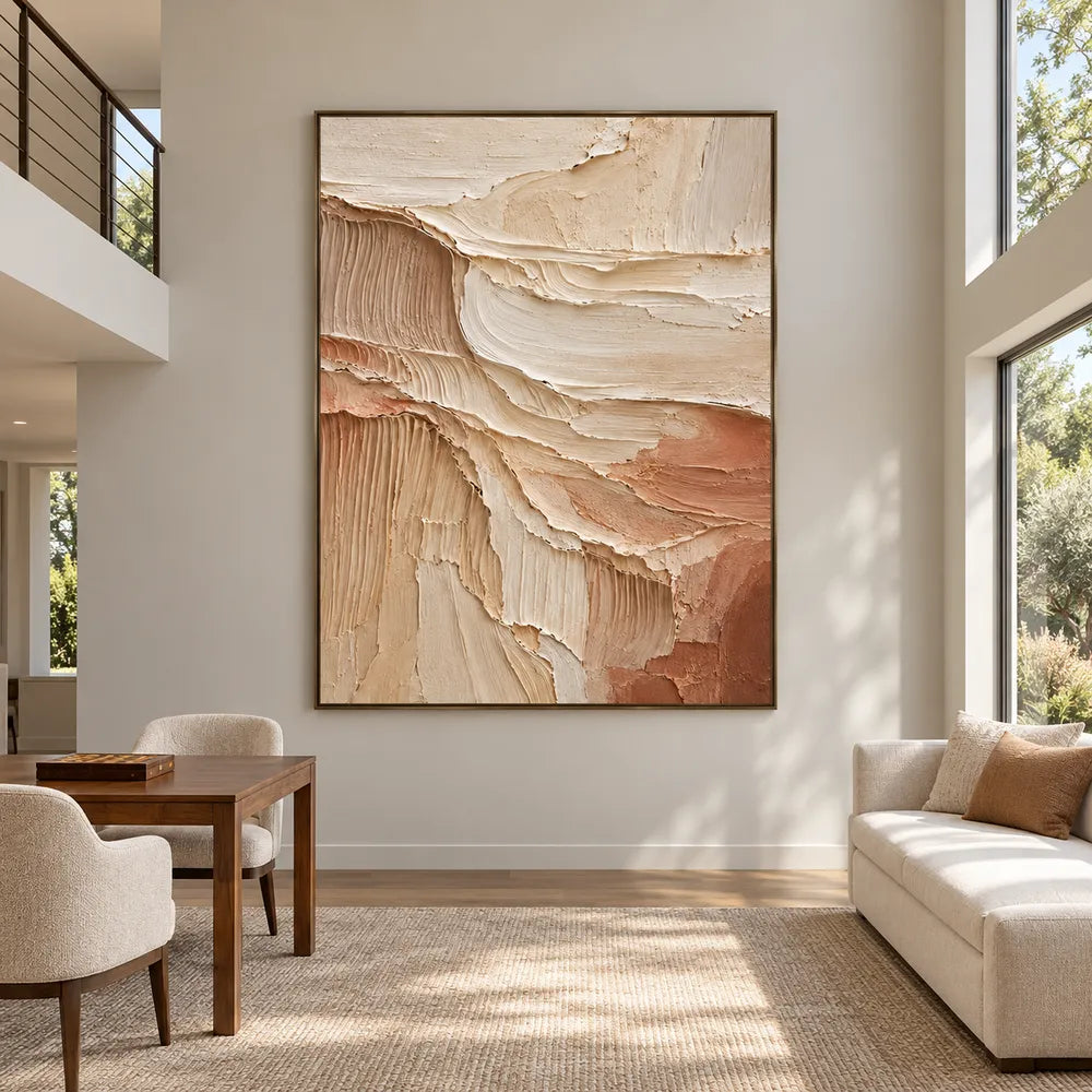Cream & Clay Hand-Painted 3D Textured Oil Painting, Cascading Abstract Wall Art #GHHL1TE5