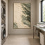 Cream Hand-Painted Abstract Painting, Diagonal Sage Edge #WRZL8HS5