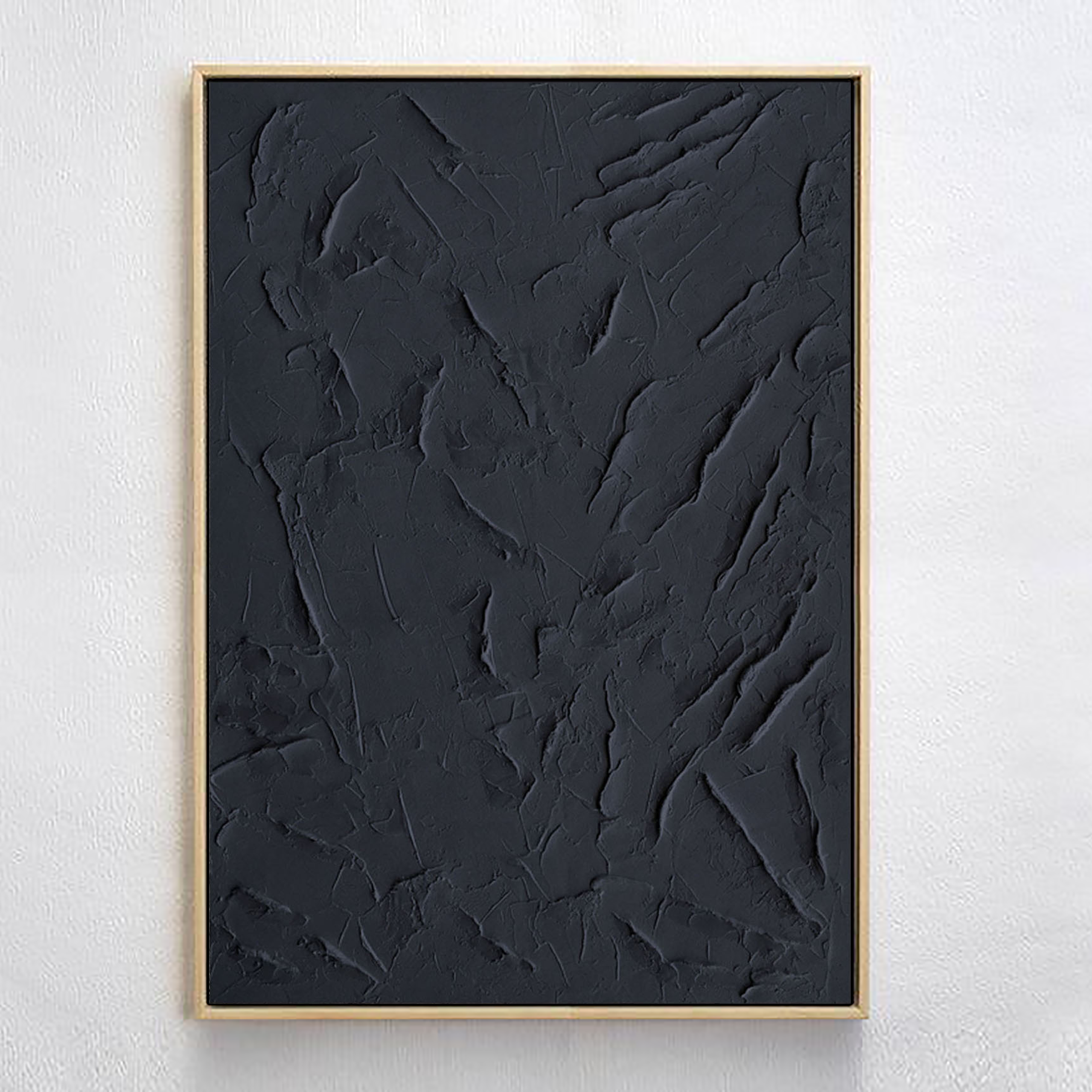 Large Black Textured Plaster Artwork 3D Minimalist Original Handcrafted Painting On Canvas