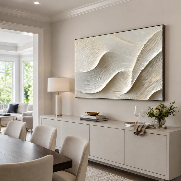 Soft White Textured Abstract Wall Art for Living Room, Sculptural Flowing Waves #DWQ93V3U